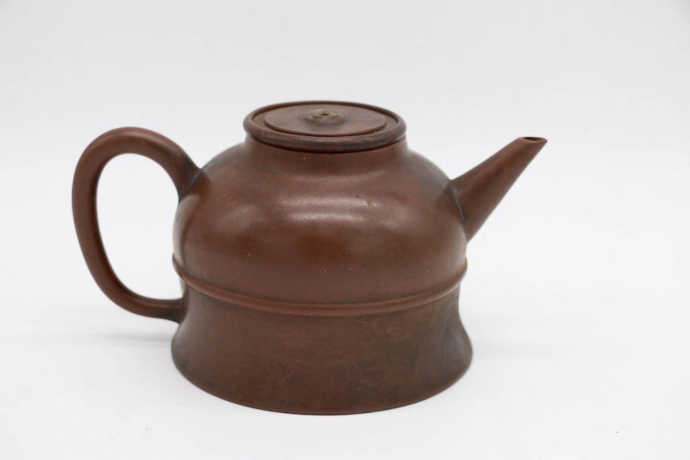 Appraisal: YIXING BELL-SHAPED TEAPOT of Inverted Bell Shape incised with Calligraphy