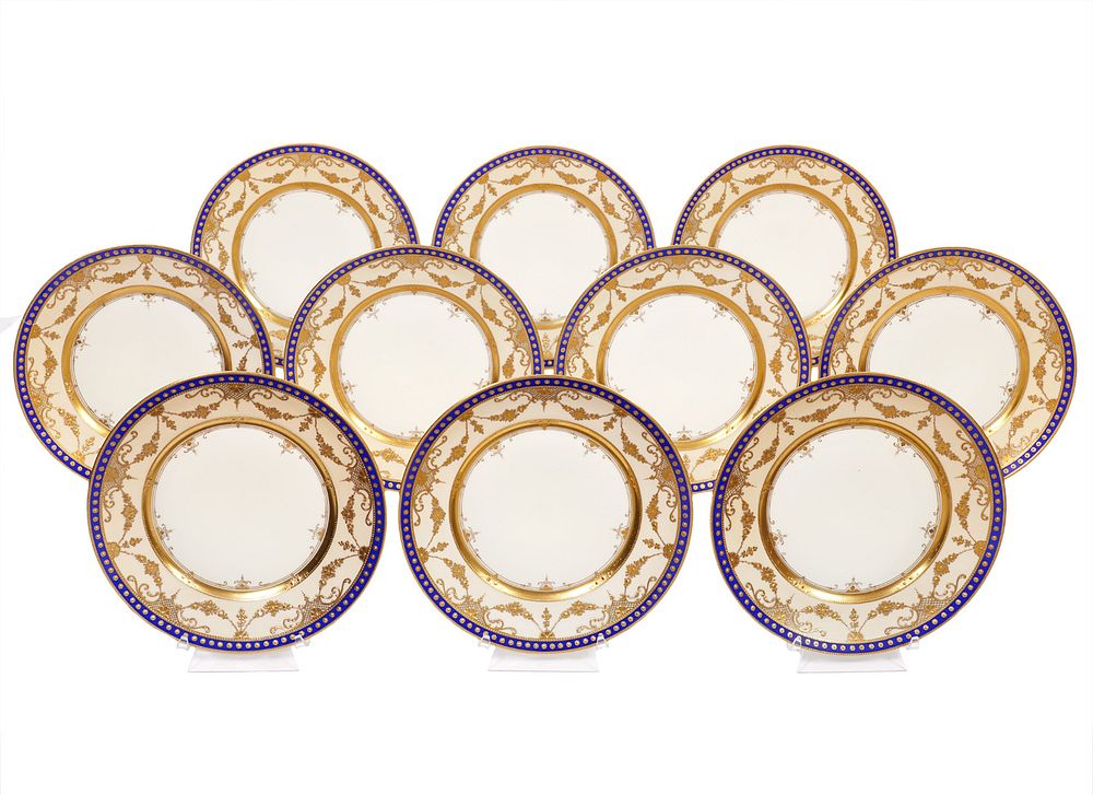 Appraisal: Dresden Gold Encrusted Dessert Plates Dresden dessert plates marked on