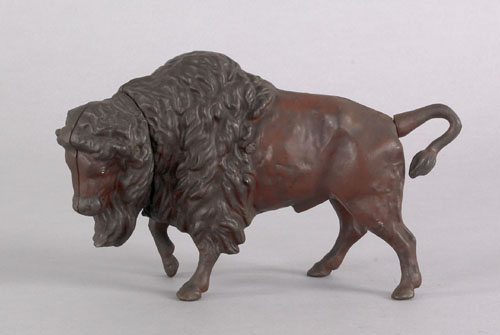 Appraisal: Cast iron buffalo form bank ca with moveable head and