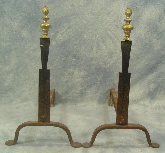 Appraisal: Pr iron brass knife blade andirons penny feet h Estimate