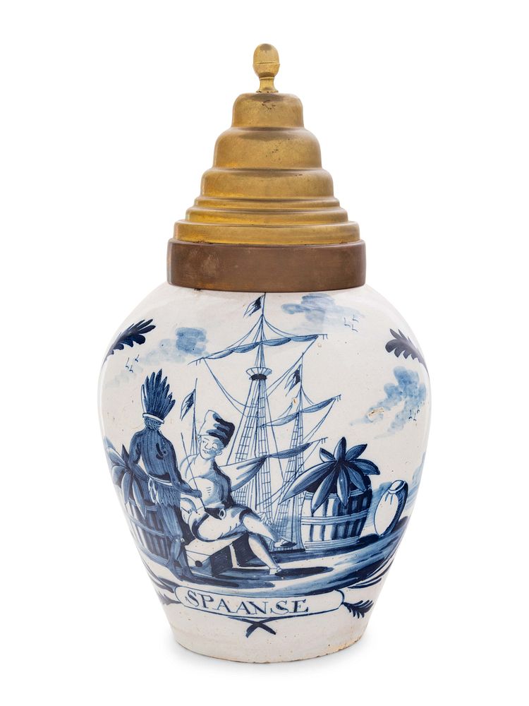 Appraisal: A Delft Blue and White Tobacco Jar A Delft Blue