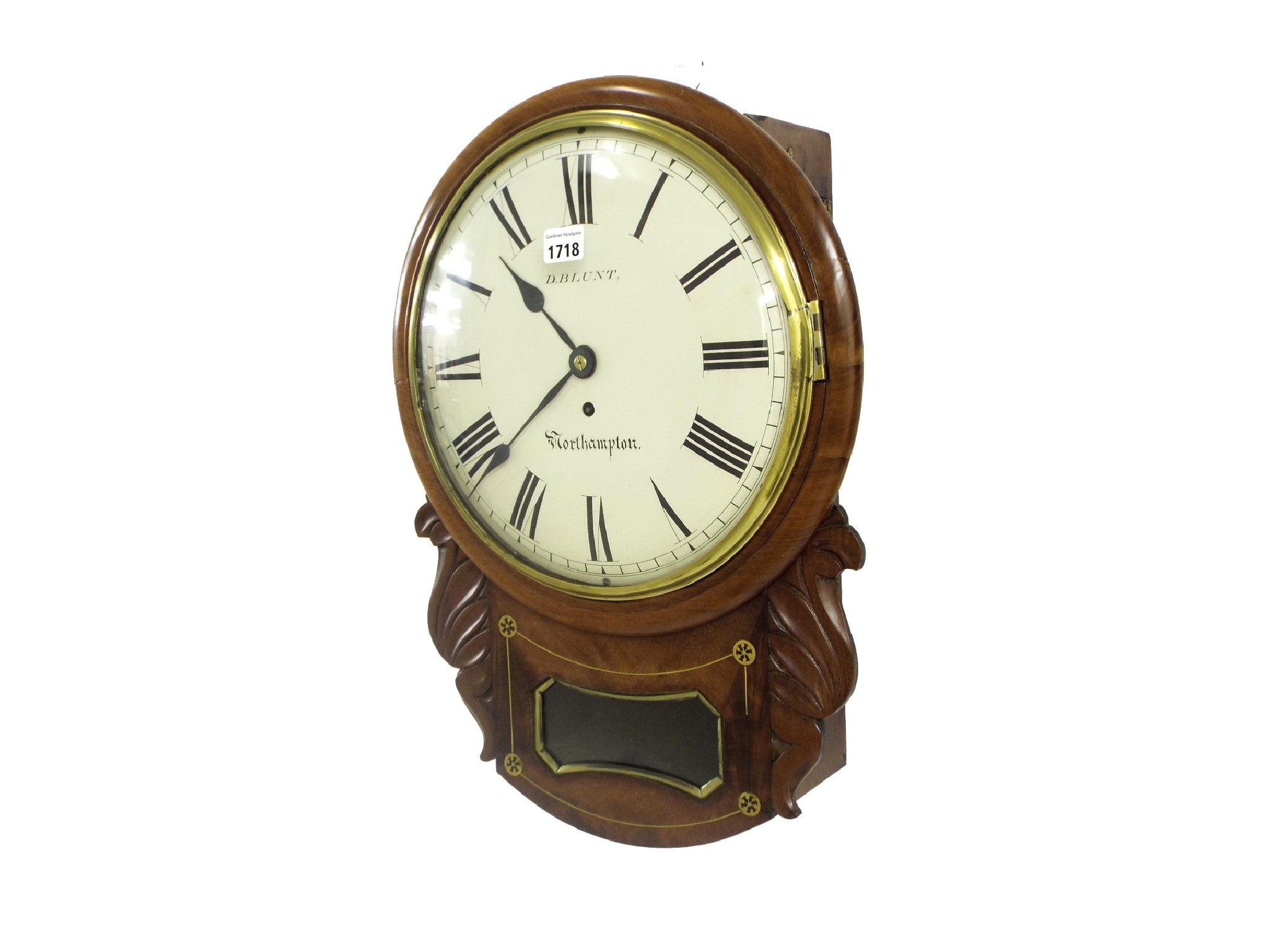 Appraisal: Good mahogany single fusee convex drop dial wall clock the