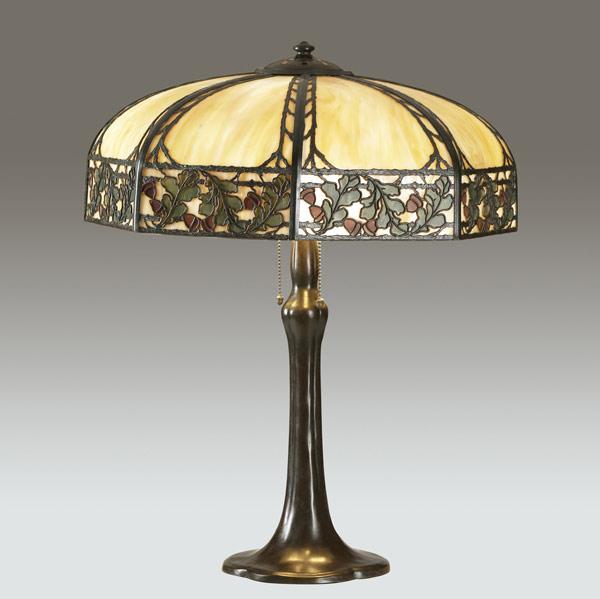 Appraisal: HANDEL Table lamp with a faceted caramel slag glass shade