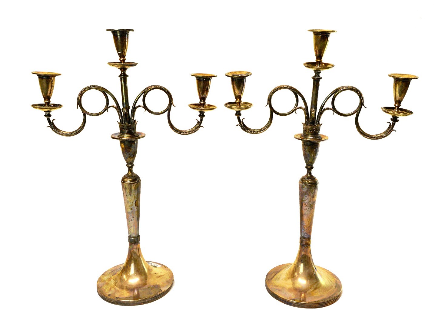 Appraisal: A pair of European silver three light table candelabra each