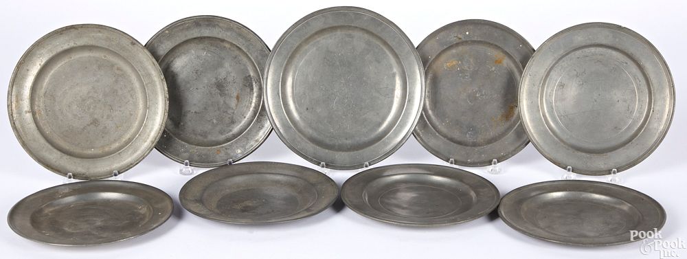 Appraisal: Nine American pewter plates Nine American pewter plates th th