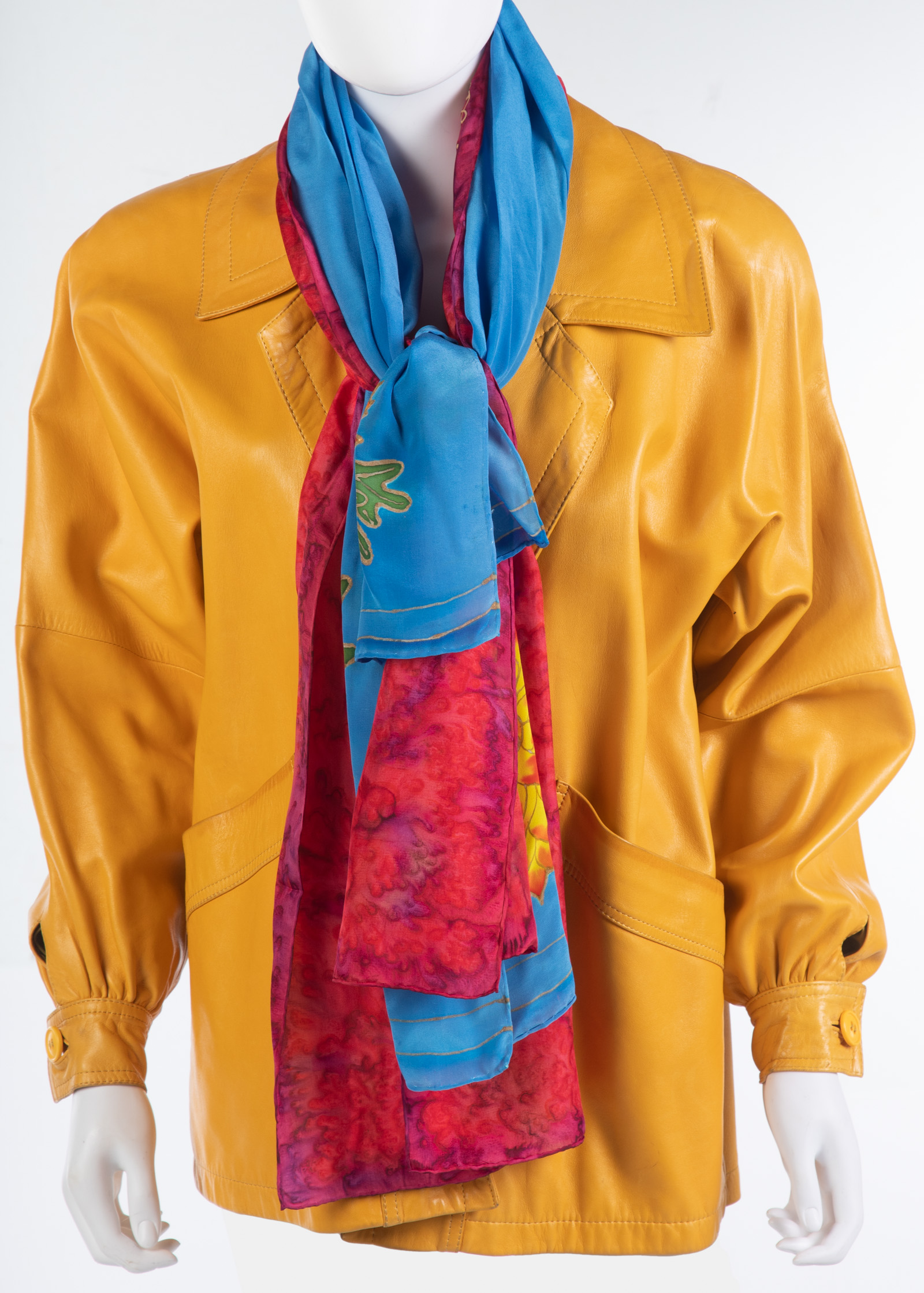 Appraisal: LOEWE YELLOW LEATHER JACKET made in Spain with two silk