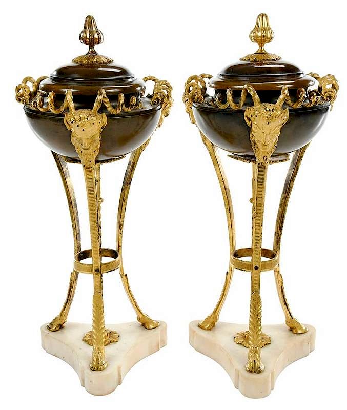 Appraisal: Pair Louis XVI Style Gilt and Bronze Cassolettes th century