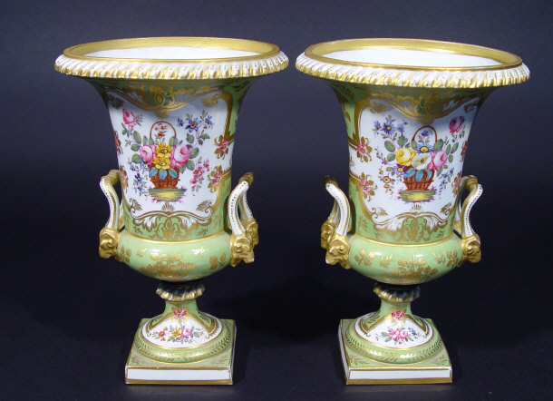 Appraisal: Pair of Rockingham campana shaped china vases with gilt rams