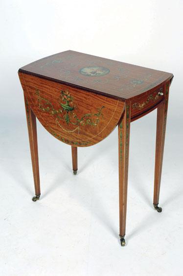 Appraisal: A SHERATON STYLE PAINTED SATINWOOD PEMBROKE TABLE the oval top