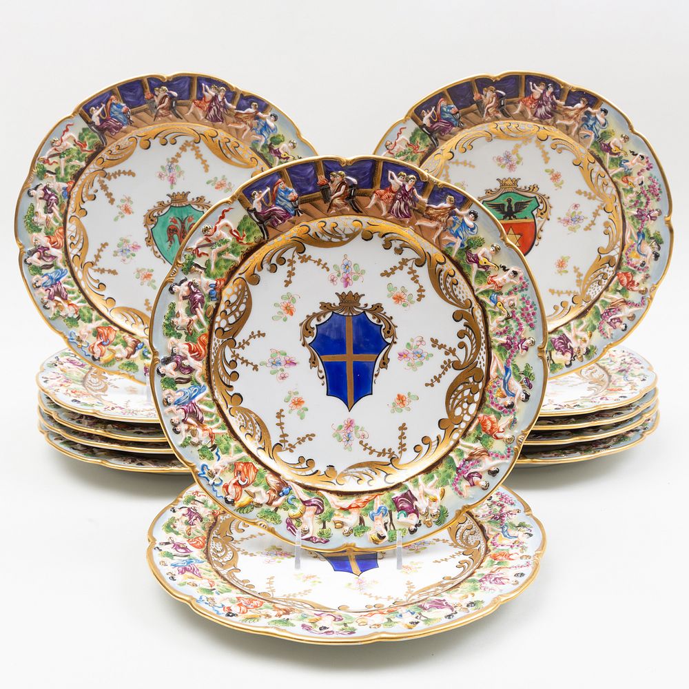 Appraisal: Twelve Capodimonte Style Porcelain Armorial Chargers with the 'Arms of