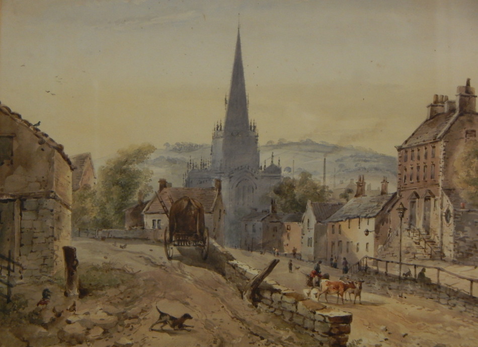 Appraisal: thC British School Village scene with church watercolour cm x