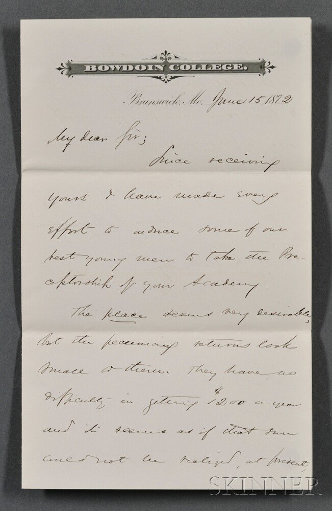 Appraisal: Chamberlain Joshua - Autograph Letter Signed June Folding bifolium Bowdoin