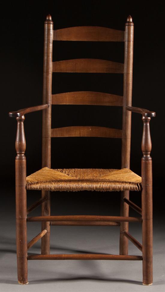 Appraisal: American vernacular softwood ladder-back rush-seat armchair possibly Delaware River Valley