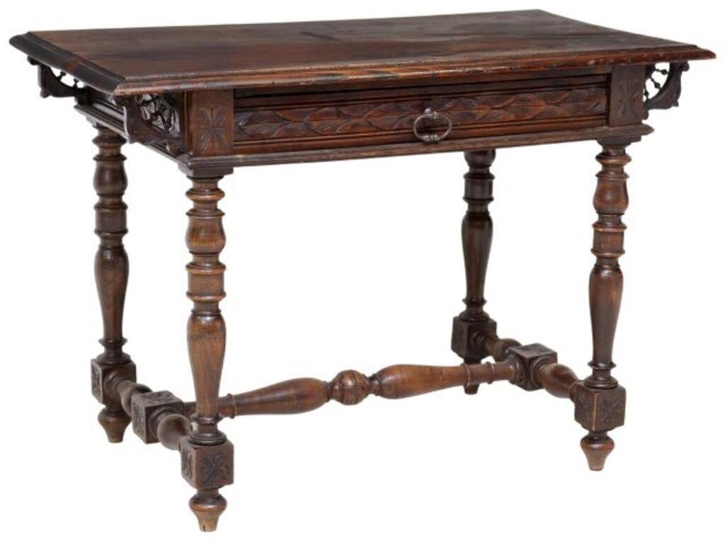 Appraisal: French Breton carved oak occasional table th c having rectangular