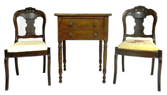 Appraisal: American th C two drawer stand and pair side chairs