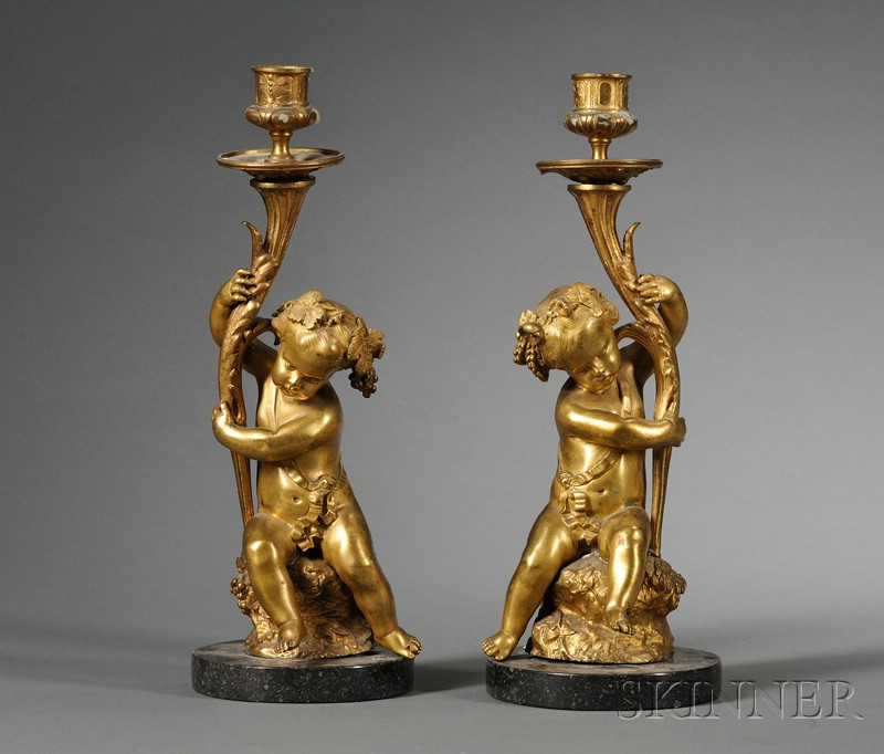 Appraisal: Pair of Louis XV-style Bronze Figural Candlesticks late th century