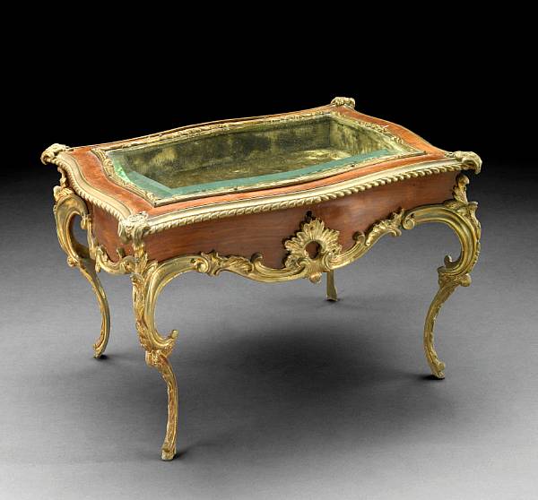 Appraisal: A miniature Louis XV style gilt bronze mounted mahogany bijouterie