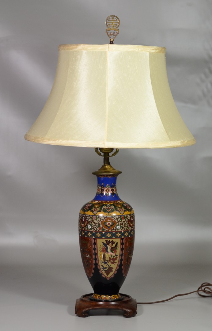 Appraisal: Japanese Cloisonn Vase mounted as a lamp extensive goldtone decoration