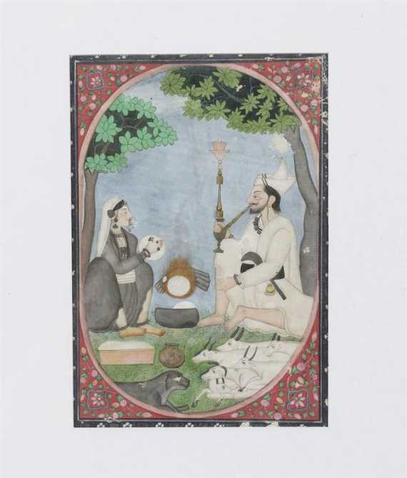 Appraisal: A SIKH-SCHOOL MINIATURE PAINTING OF A VILLAGE LIFE SCENE India