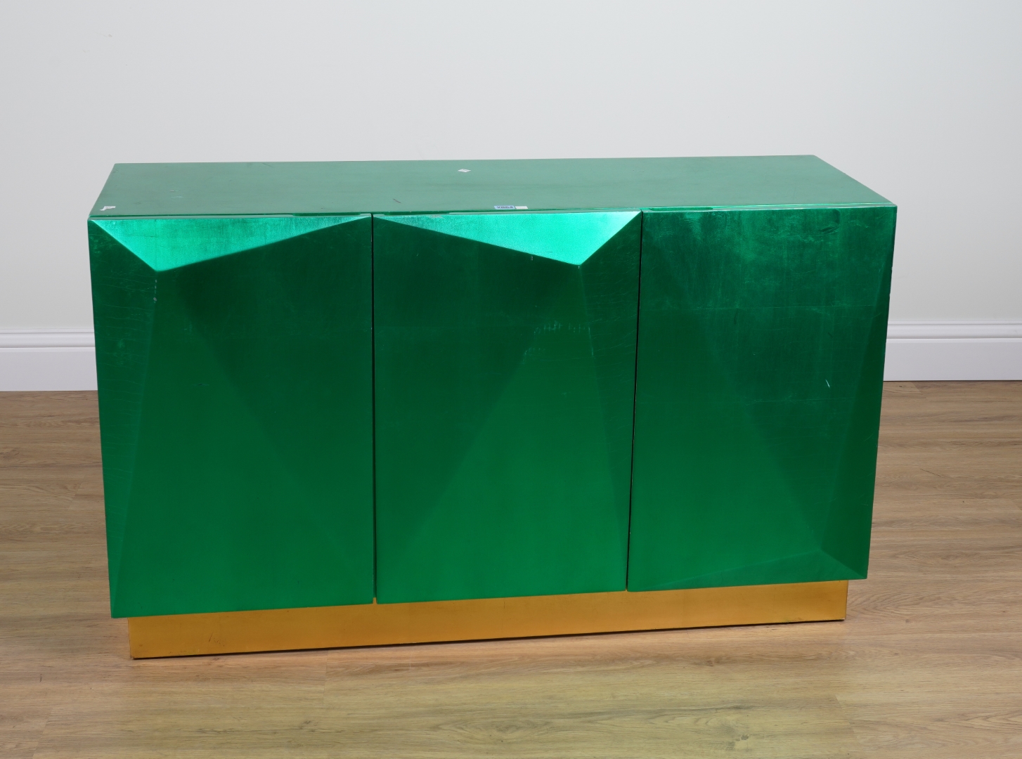 Appraisal: A METALLIC EMERALD GREEN THREE DOOR SIDEBOARD cm wide x