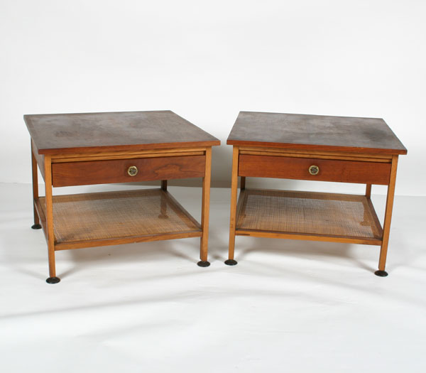 Appraisal: Pair Lane modern design low end tables woven shelf one