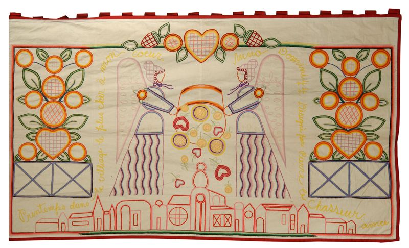 Appraisal: MOST UNUSUAL PETER HUNT-DESIGNED TAPESTRY Printemps dans le village le