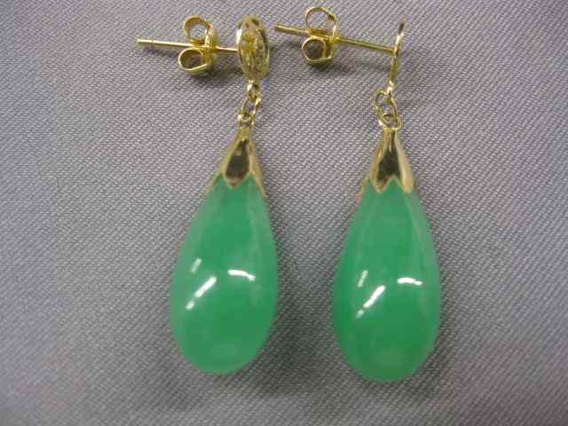 Appraisal: Jade k Gold Earrings teardrop style ''