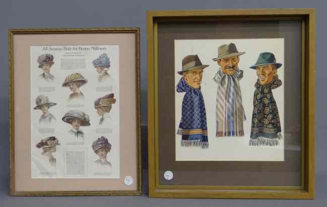 Appraisal: Lot including watercolor men with scarves site '' x ''