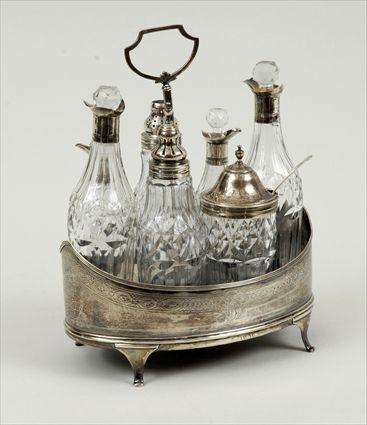 Appraisal: George III Silver Cruet Frame with Assembled Set of Cut