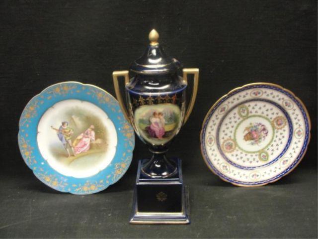 Appraisal: Lot of Porcelain an Urn and Two Plates All signed