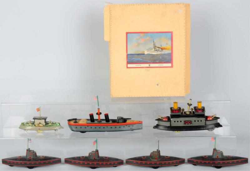 Appraisal: Tin Litho Hess Flotilla Wind-Up Boat Set Working Five-piece set