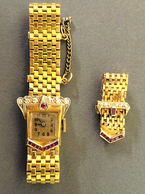 Appraisal: Art Deco ruby diamond and k gold mesh watch and