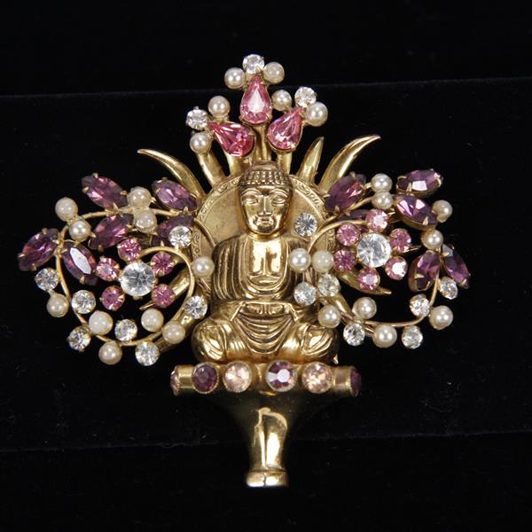 Appraisal: Fashioncraft by Robert pink jeweled Buddha Brooch Pin with faux