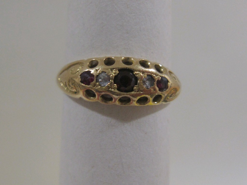 Appraisal: Edwardian ct gold ruby and diamond five stone ring