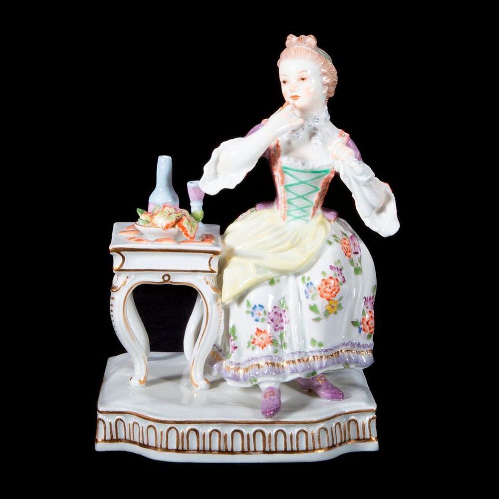 Appraisal: Meissen Figure Meissen Figure of a lady having lunch Height-