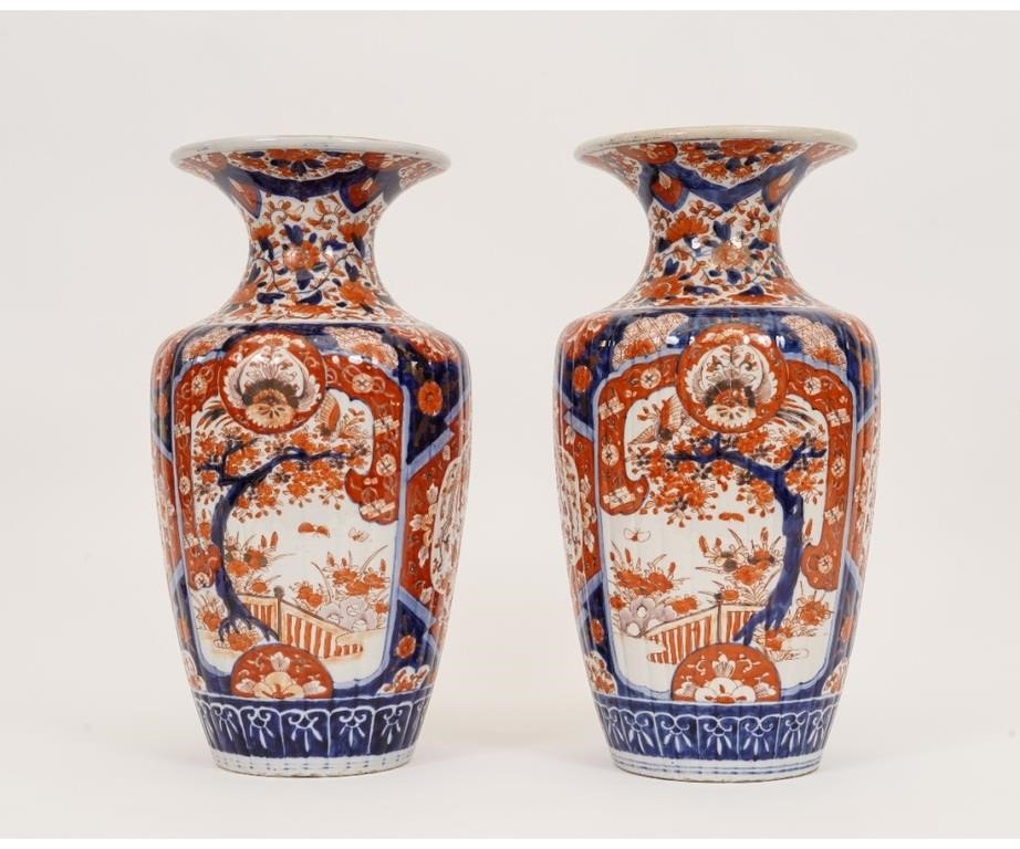 Appraisal: Pair of large colorful Imari porcelain urns th c h