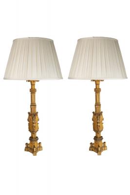 Appraisal: A pair of Gothic style gilt metal table lamps the