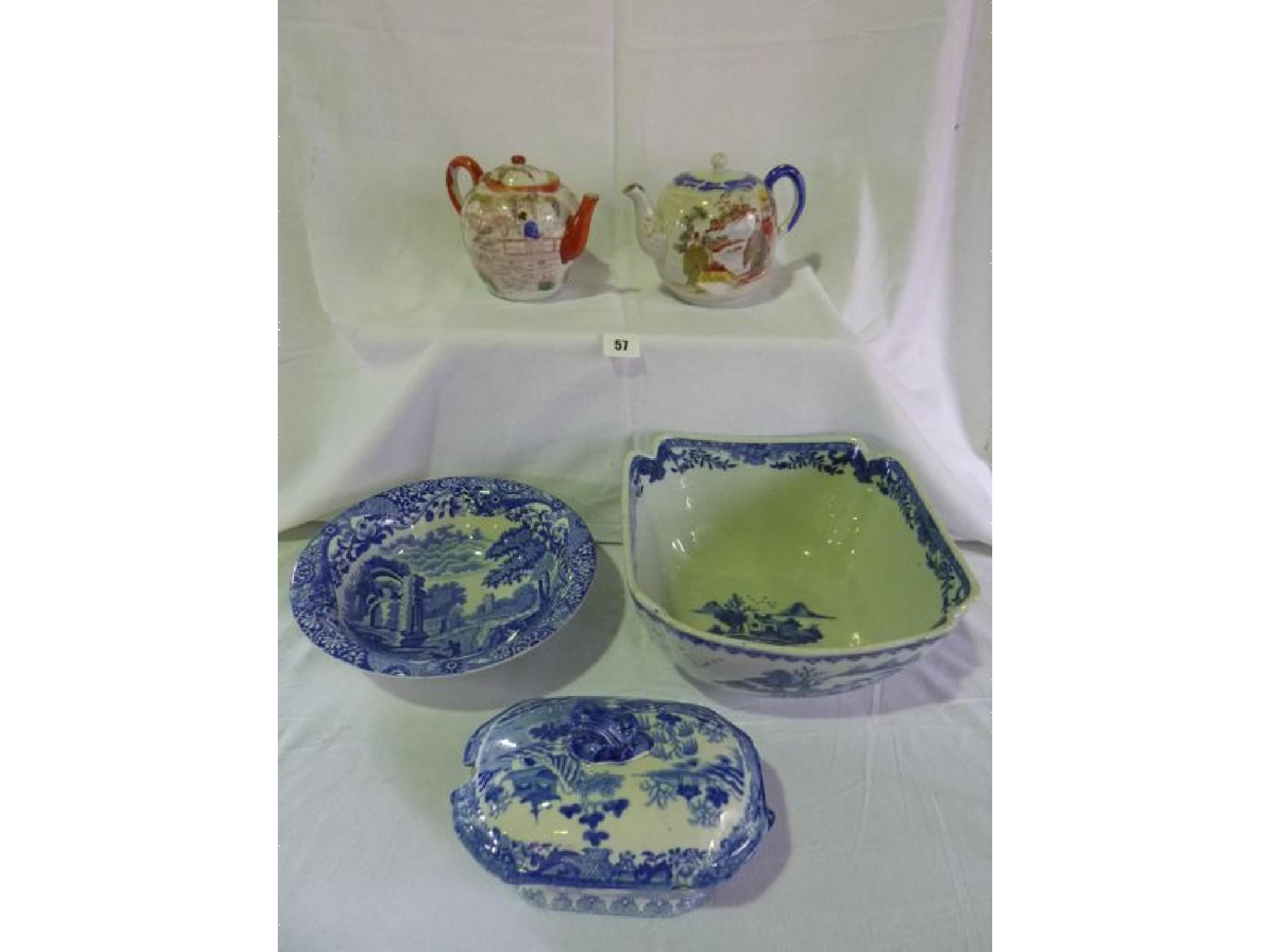 Appraisal: A Copeland Spode Italian pattern bowl two oriental teapots a