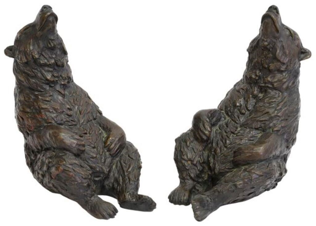 Appraisal: pair Black Forest style bronze bookends Seated Bears signed in