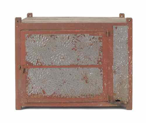 Appraisal: Pine hanging pie safe th c with punched tin panels