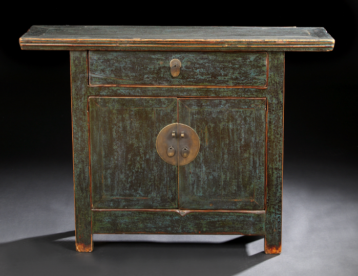 Appraisal: Chinese Painted Altar-Style Side Cabinet the front with two hingeless