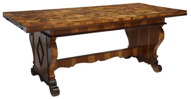 Appraisal: Italian burled olivewood table early th c patchwork and marquetry