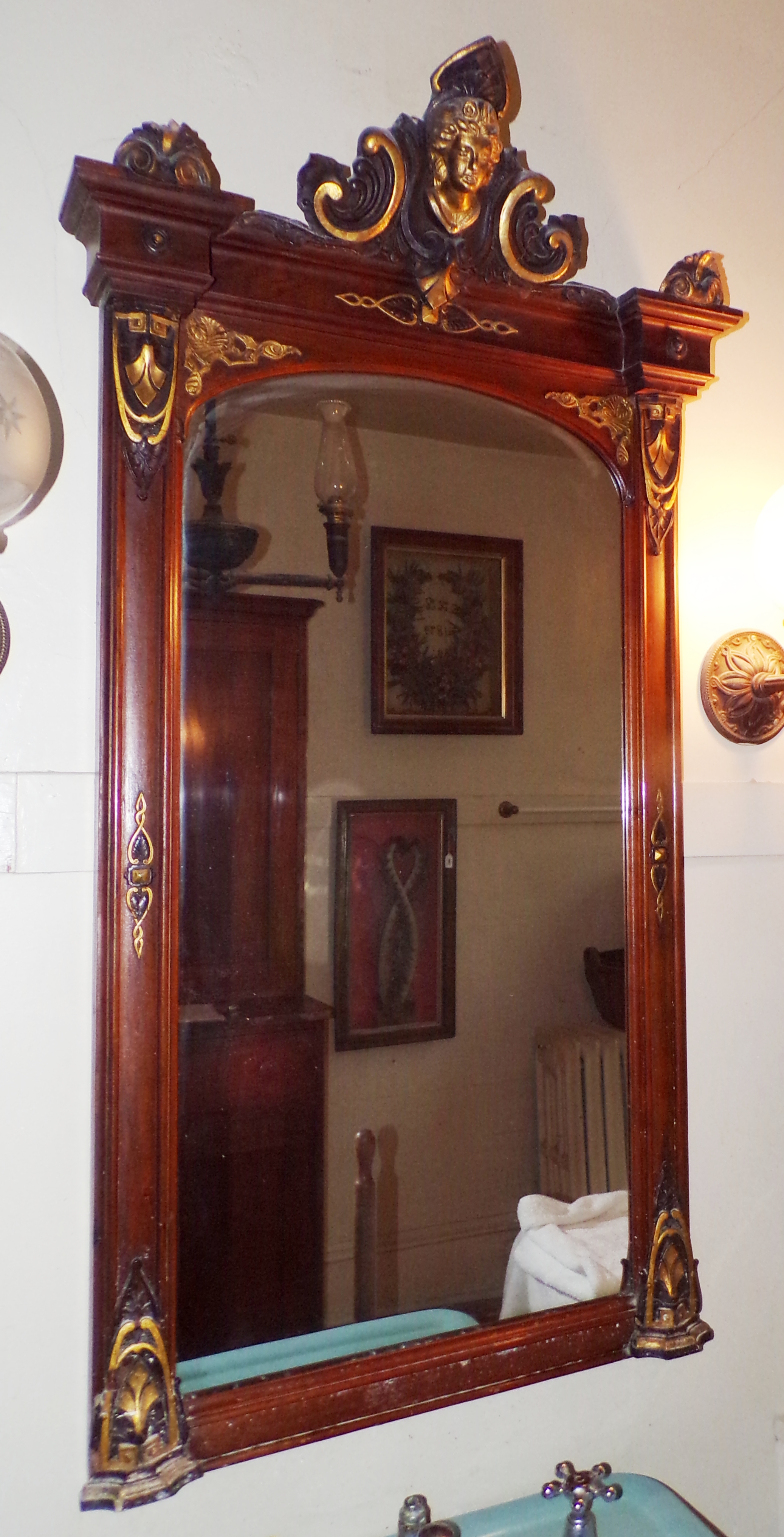 Appraisal: Victorian Jelliff style mirror carved crest with maiden's head at