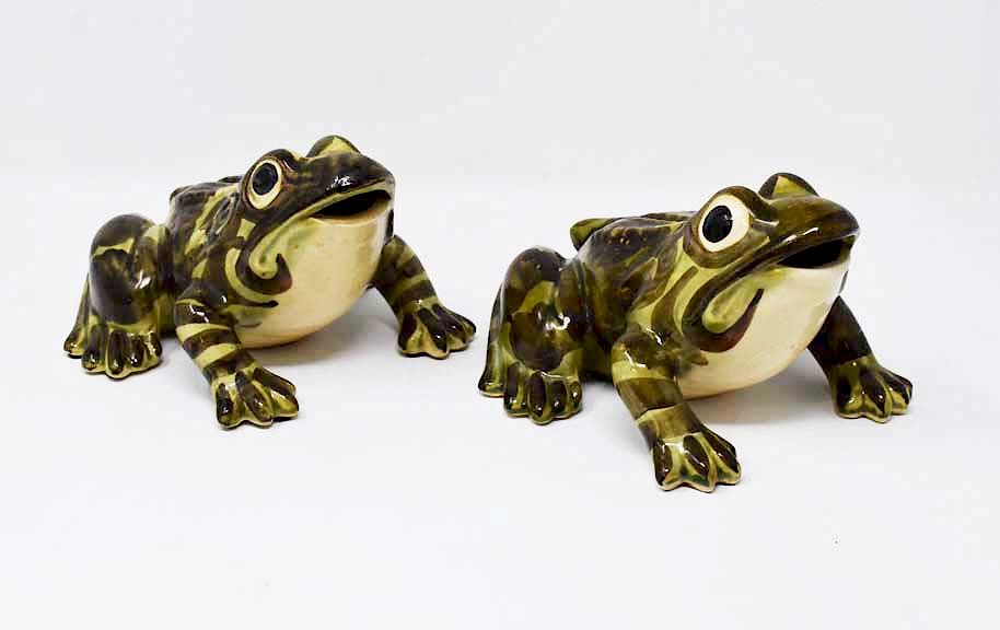 Appraisal: Brush pottery frogs Brush pottery frogs H Condition Condition reports