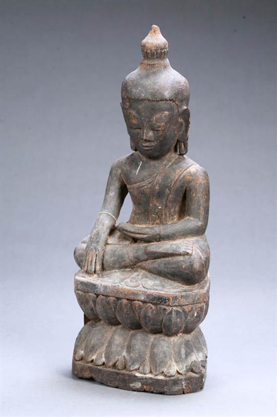 Appraisal: CARVED SEATED BUDDHA Reputedly Burmese th- th century hardwood Seated