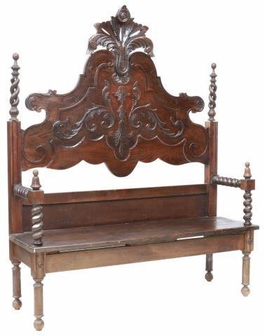 Appraisal: Spanish Baroque style walnut bench late th c well-carved crest