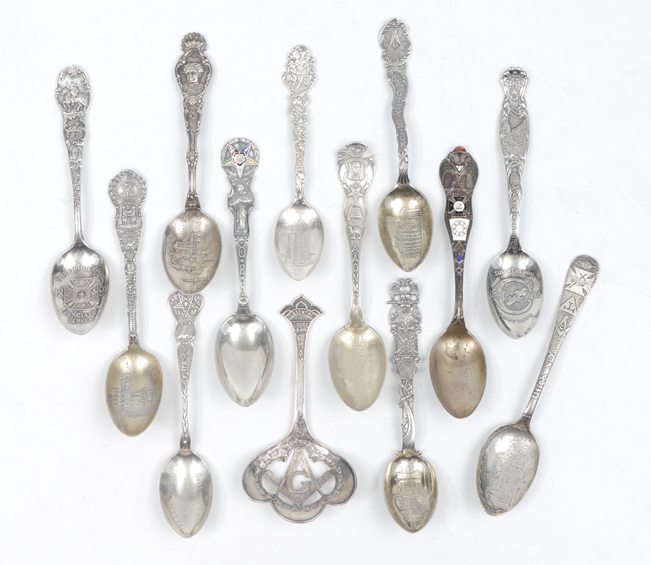 Appraisal: PIECE MASONIC STERLING SOUVENIR SPOON COLLECTION piece to include Masonic