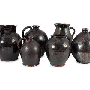 Appraisal: Six Redware Vessels American th Century including three jugs two