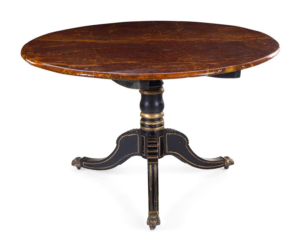 Appraisal: A Regency Faux Marble and Parcel Gilt Decorated Tilt-Top Breakfast