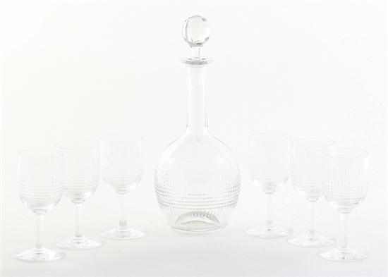 Appraisal: Baccarat cut-crystal decanter and goblet set geometric pattern comprising decanter